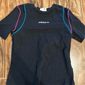 Adidas  Black T-Shirt with Blue and Pink Accents